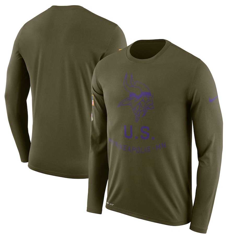Men's Minnesota Vikings Nike Salute to Service Sideline Legend Performance Long Sleeve T-Shirt Olive,We sell and wholesale Men's Minnesota Vikings Nike Salute to Service Sideline Legend Performance Long Sleeve T-Shirt Olive on line form chian!